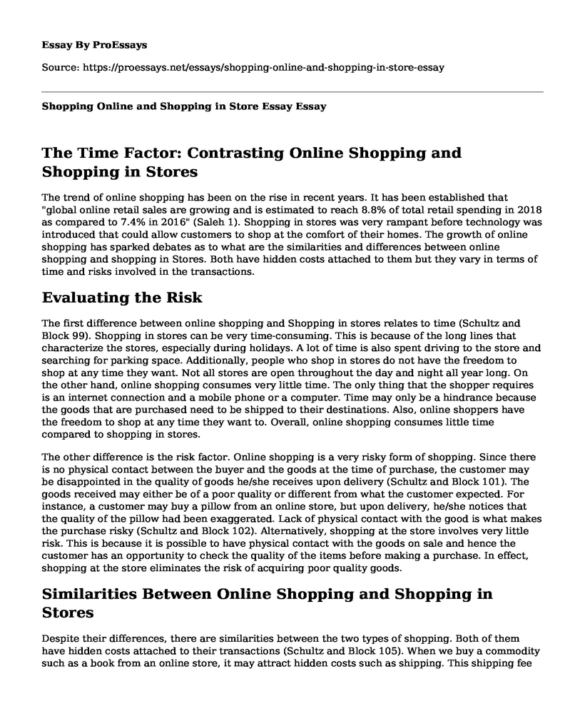 Shopping Online and Shopping in Store Essay
