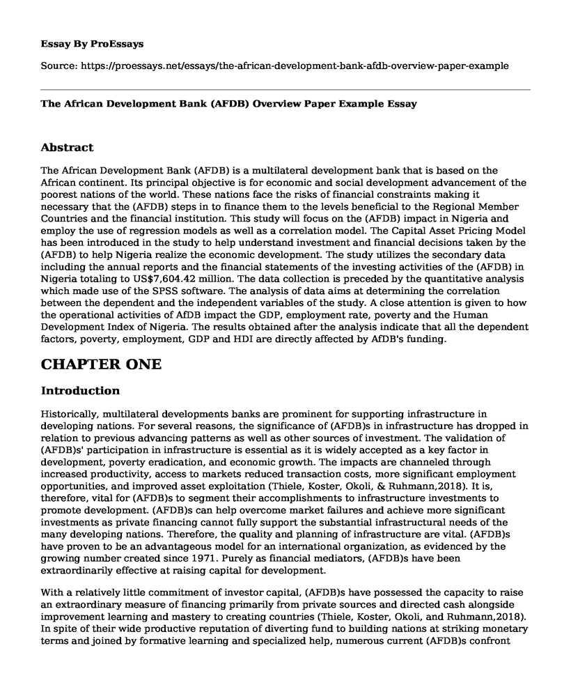 The African Development Bank (AFDB) Overview Paper Example