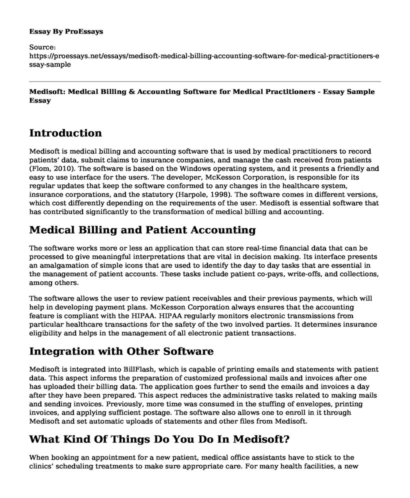 Medisoft: Medical Billing & Accounting Software for Medical Practitioners - Essay Sample
