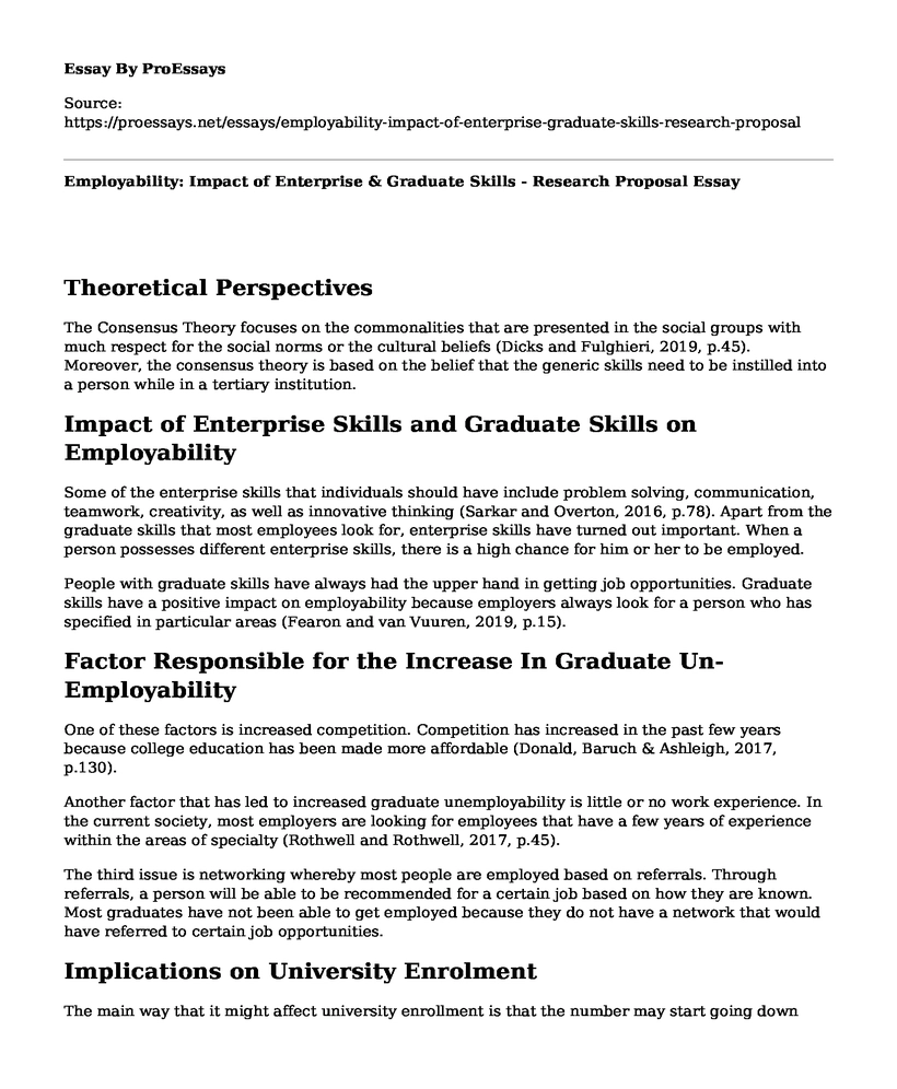 Employability: Impact of Enterprise & Graduate Skills - Research Proposal