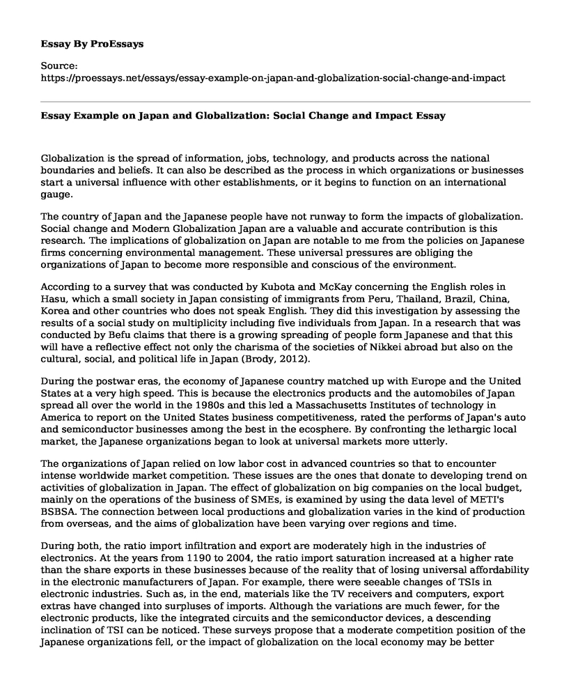 Essay Example on Japan and Globalization: Social Change and Impact