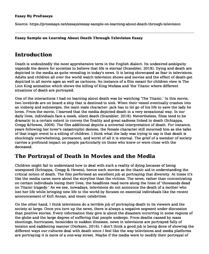 Essay Sample on Learning About Death Through Television