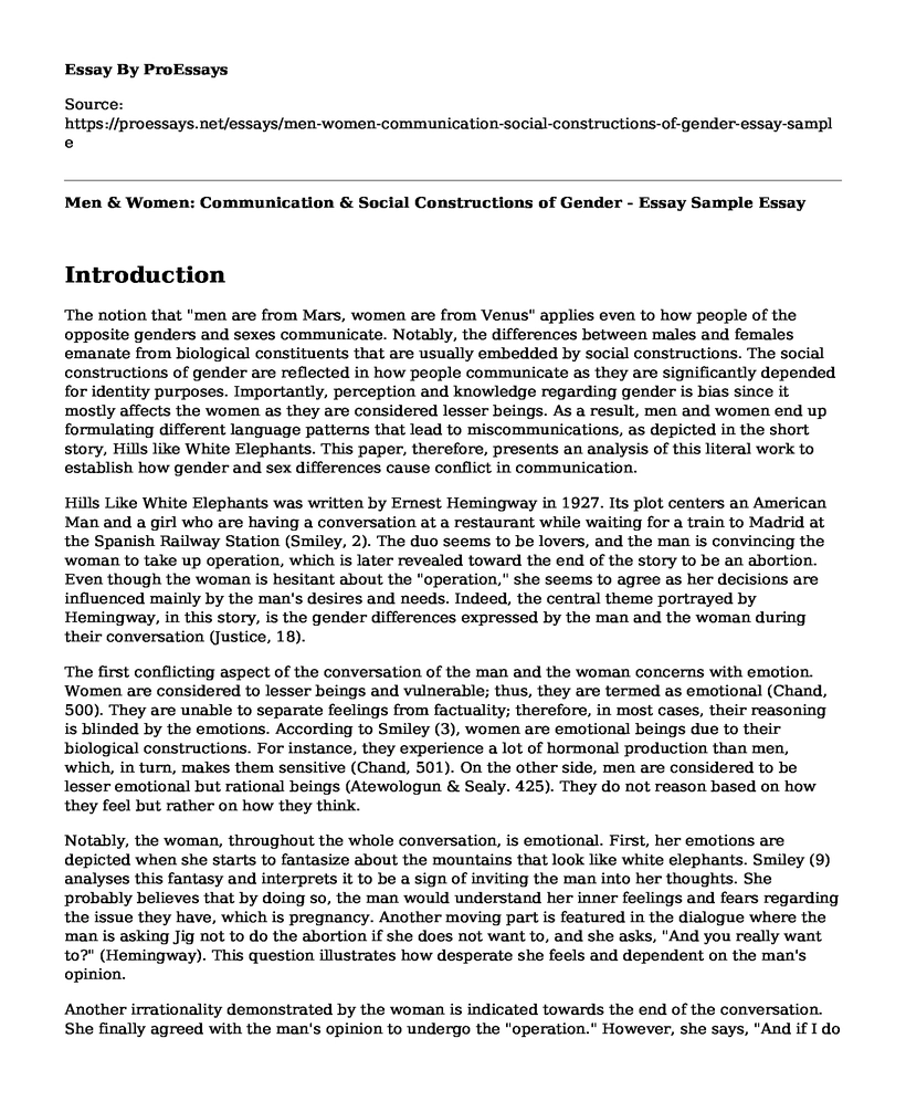 Men & Women: Communication & Social Constructions of Gender - Essay Sample