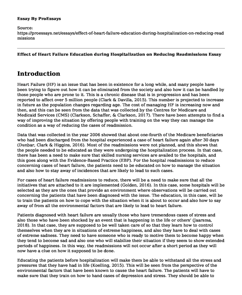 Effect of Heart Failure Education during Hospitalization on Reducing Readmissions