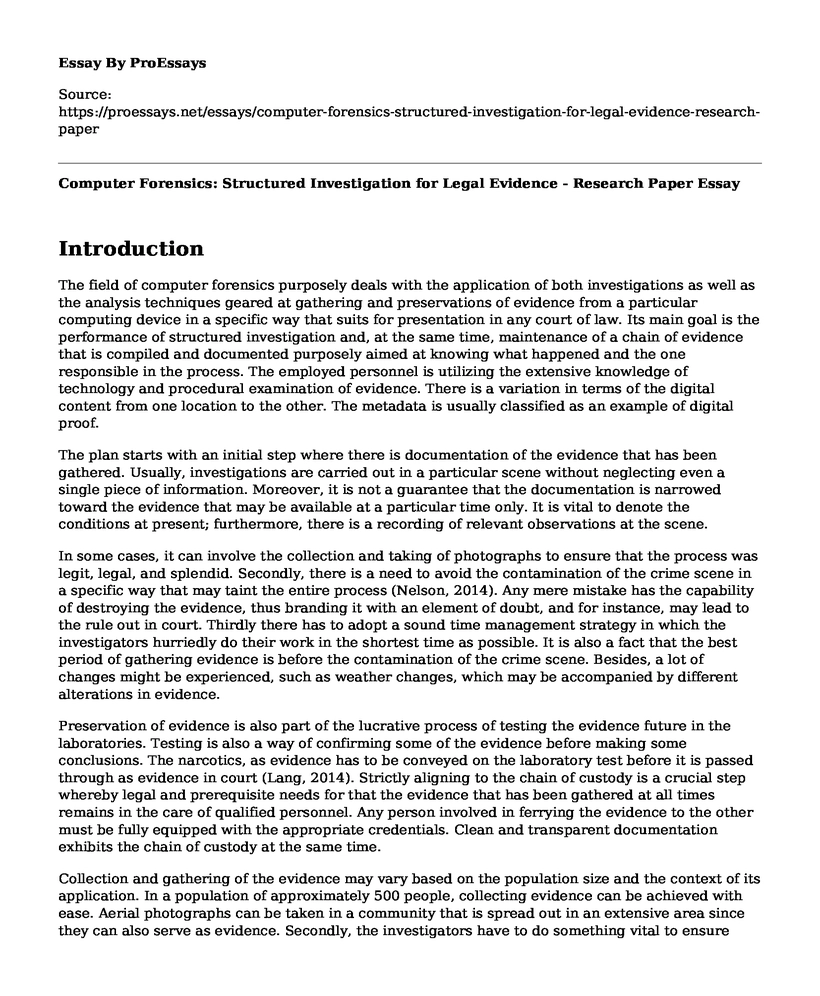 Computer Forensics: Structured Investigation for Legal Evidence - Research Paper