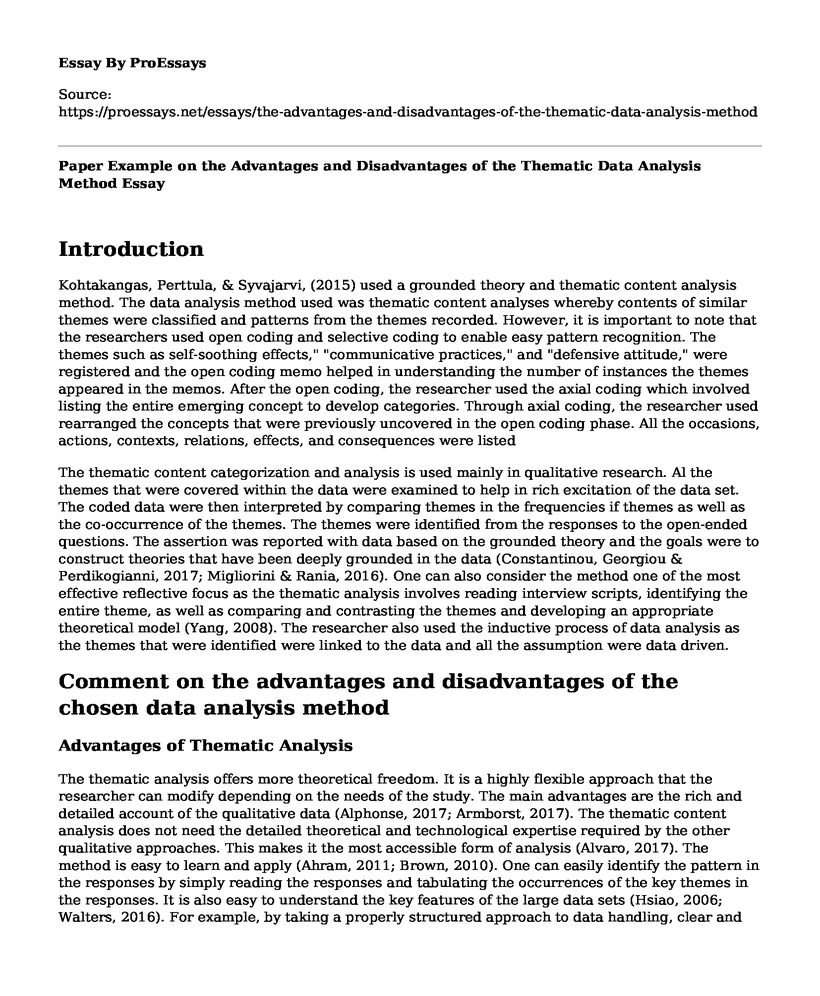 Paper Example on the Advantages and Disadvantages of the Thematic Data Analysis Method