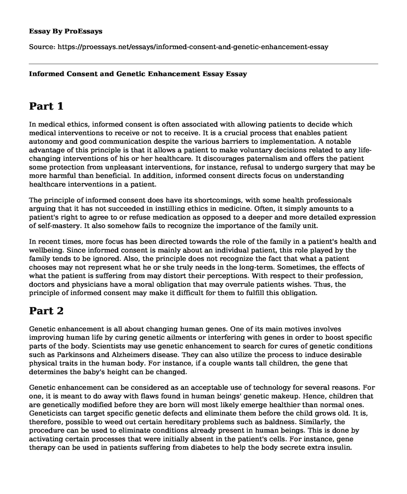 Informed Consent and Genetic Enhancement Essay
