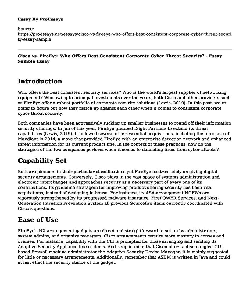 Cisco vs. FireEye: Who Offers Best Consistent Corporate Cyber Threat Security? - Essay Sample