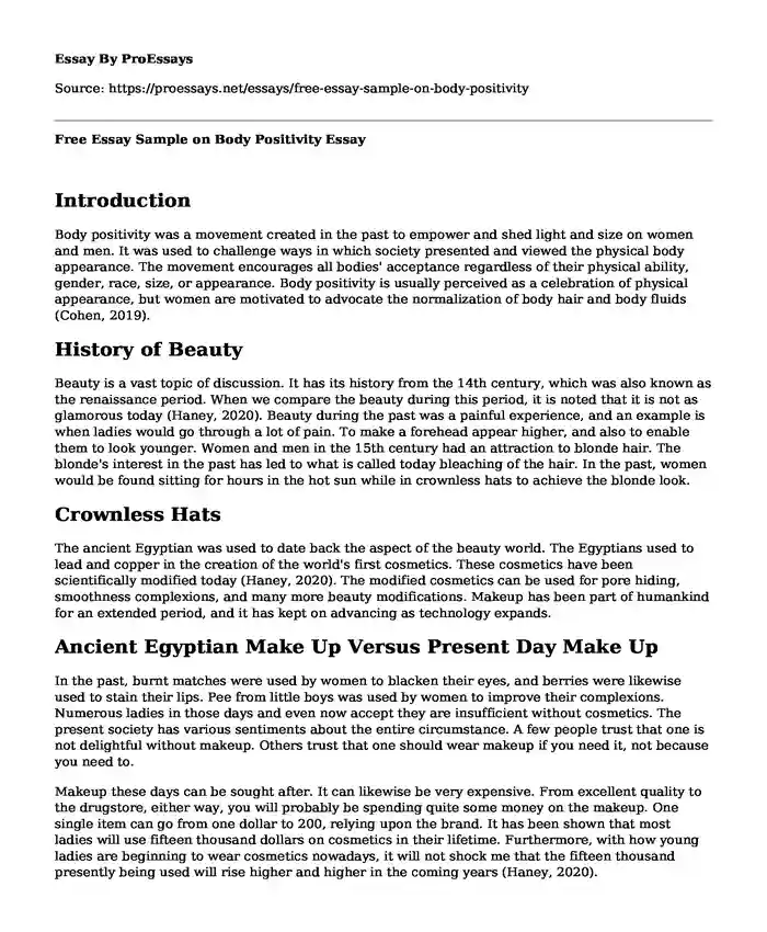 Free Essay Sample on Body Positivity