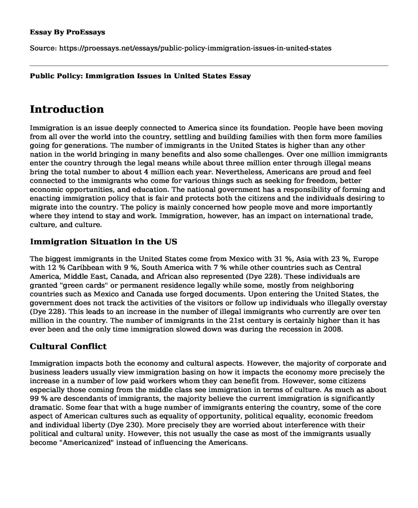 Public Policy: Immigration Issues in United States