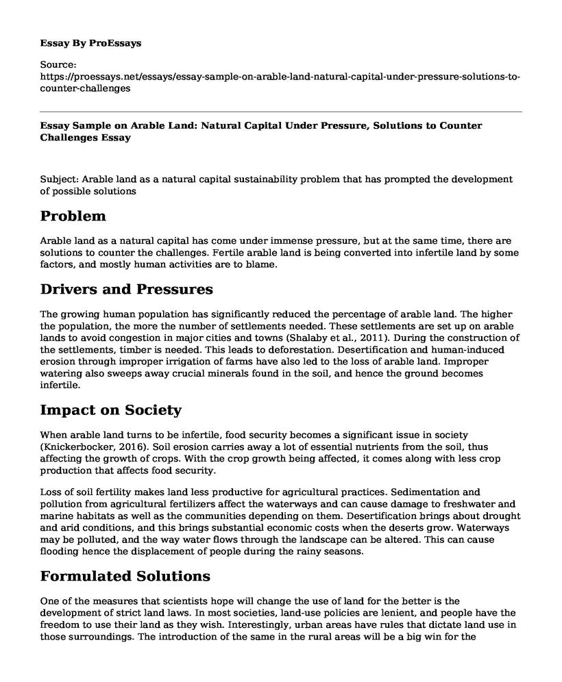 Essay Sample on Arable Land: Natural Capital Under Pressure, Solutions to Counter Challenges