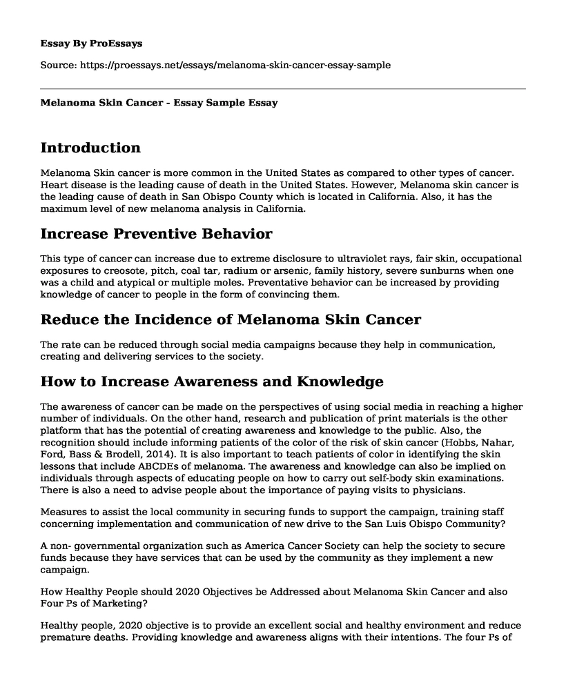 Melanoma Skin Cancer - Essay Sample
