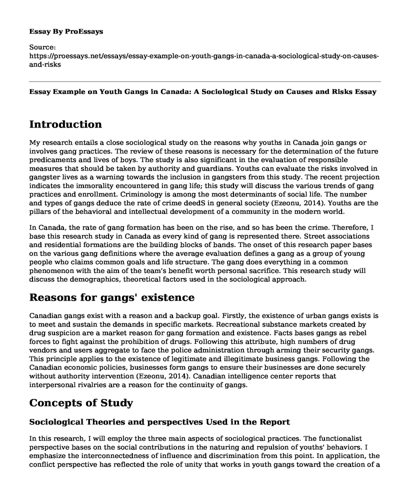 Essay Example on Youth Gangs in Canada: A Sociological Study on Causes and Risks