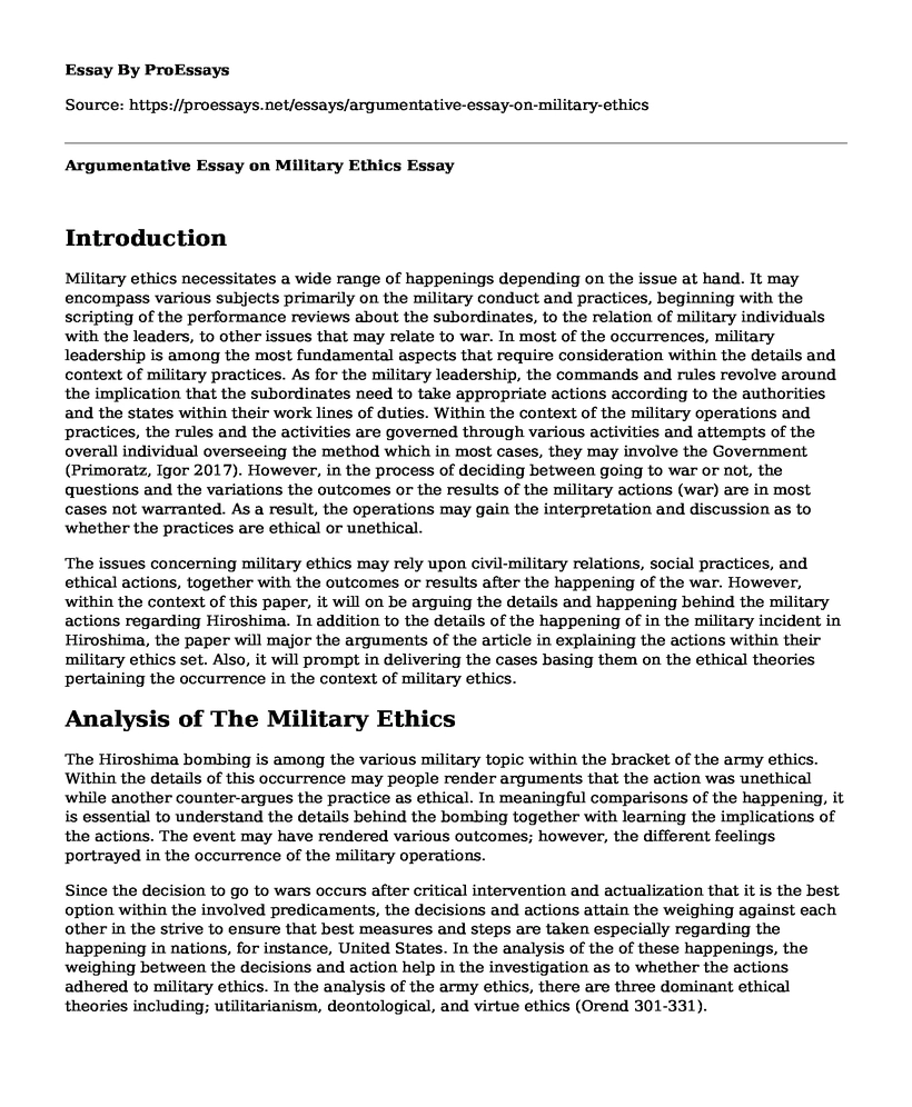 Argumentative Essay on Military Ethics