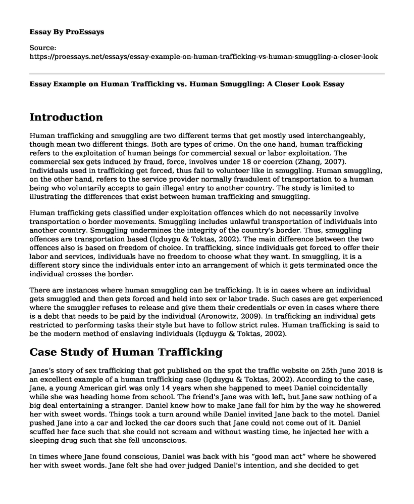 Essay Example on Human Trafficking vs. Human Smuggling: A Closer Look