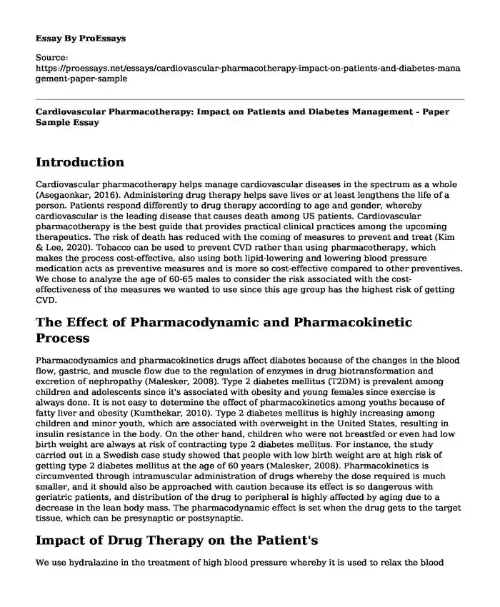 Cardiovascular Pharmacotherapy: Impact on Patients and Diabetes Management - Paper Sample