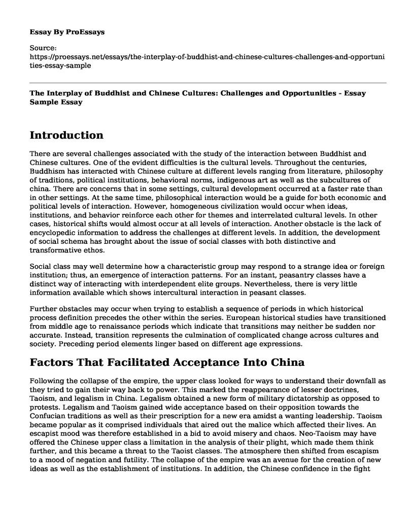 The Interplay of Buddhist and Chinese Cultures: Challenges and Opportunities - Essay Sample