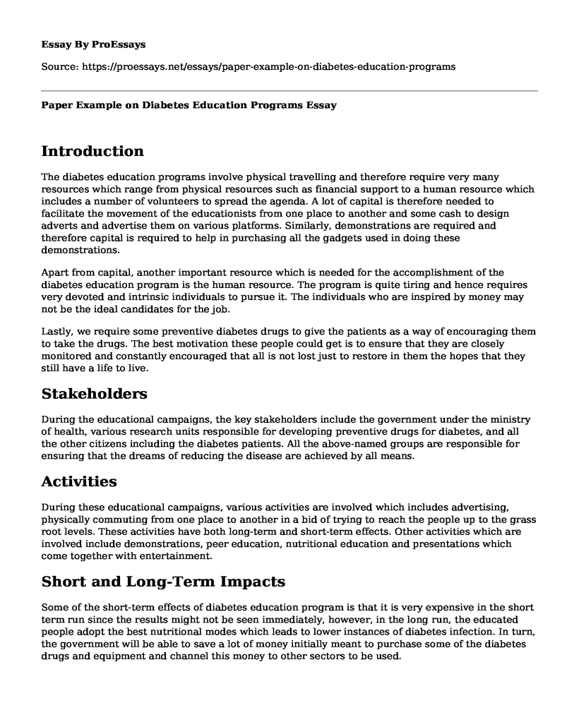 Paper Example on Diabetes Education Programs