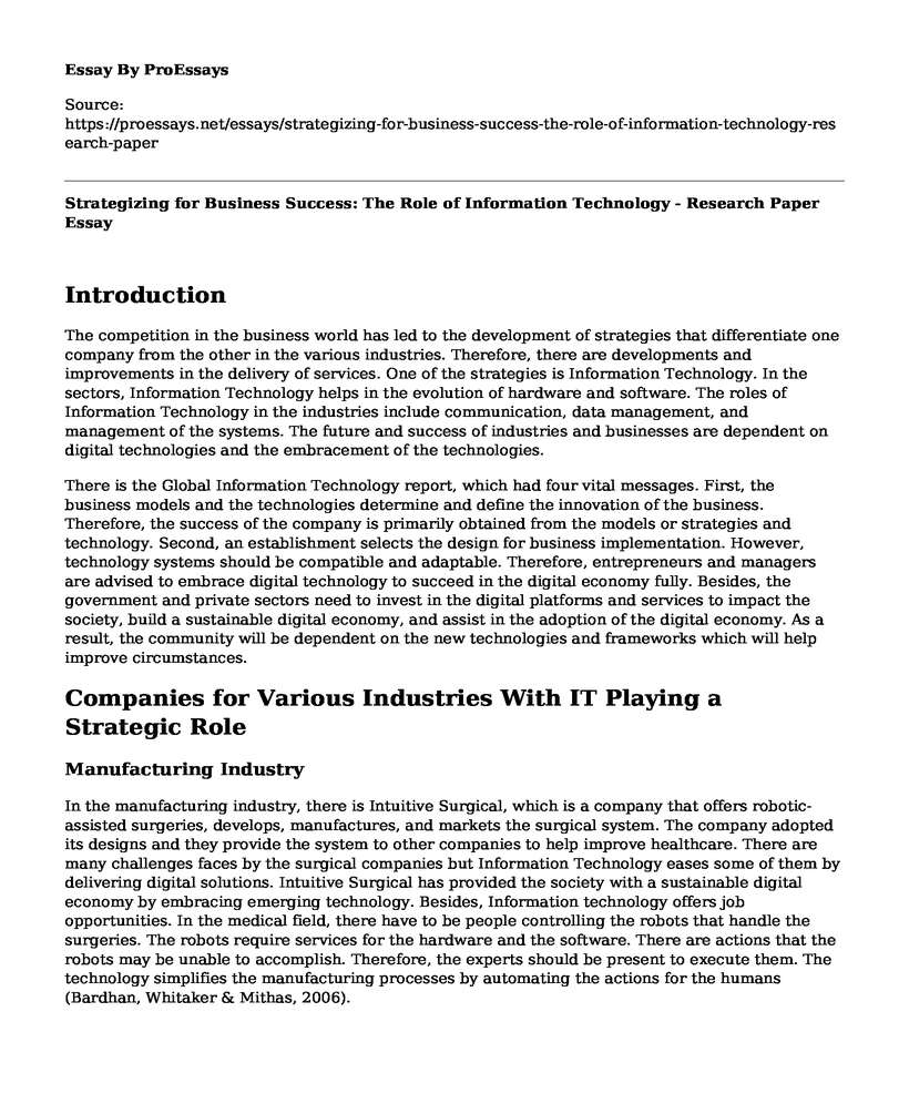 Strategizing for Business Success: The Role of Information Technology - Research Paper