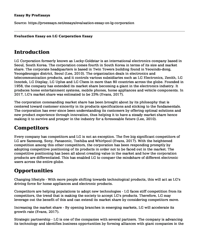 Evaluation Essay on LG Corporation