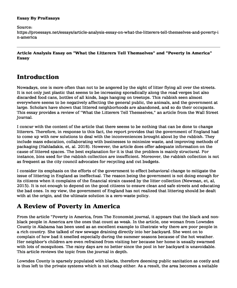 Article Analysis Essay on "What the Litterers Tell Themselves" and "Poverty in America"