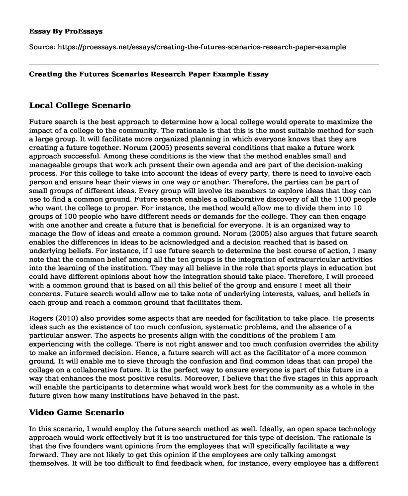 Creating the Futures Scenarios Research Paper Example