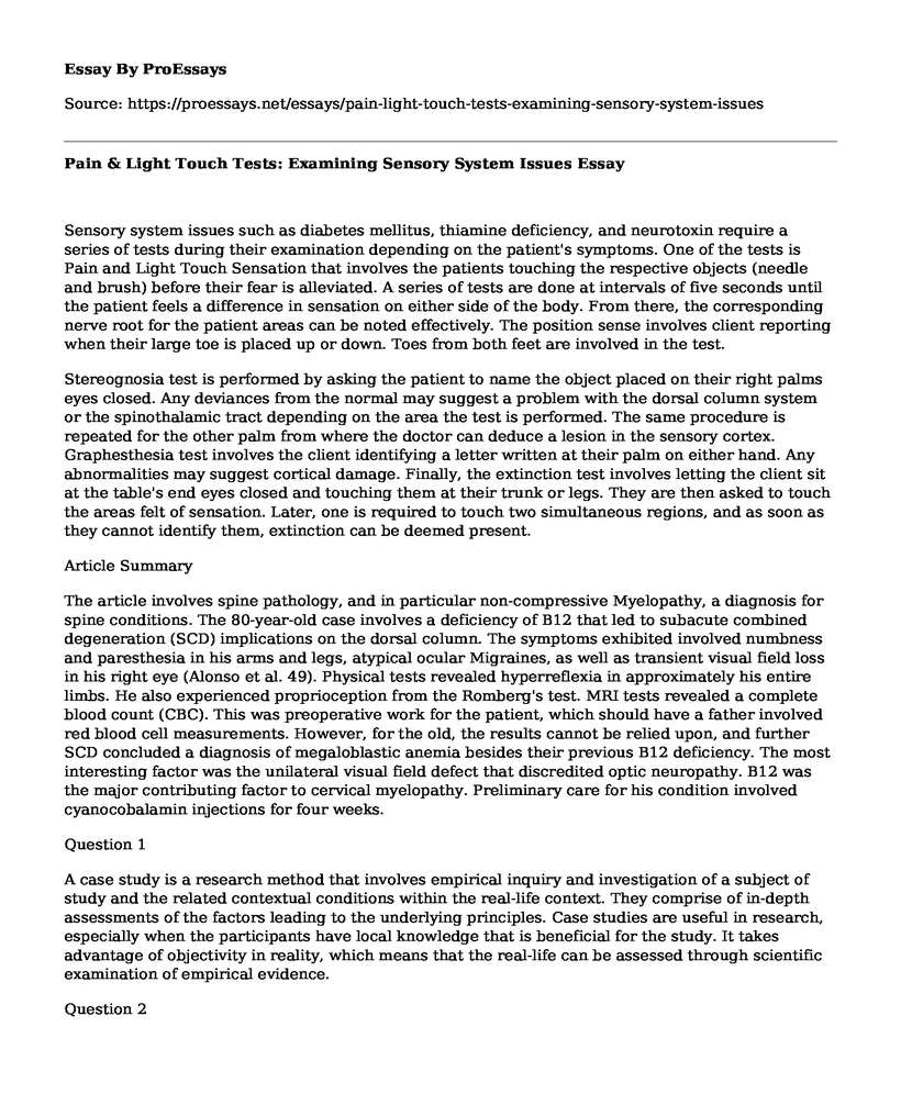 Pain & Light Touch Tests: Examining Sensory System Issues