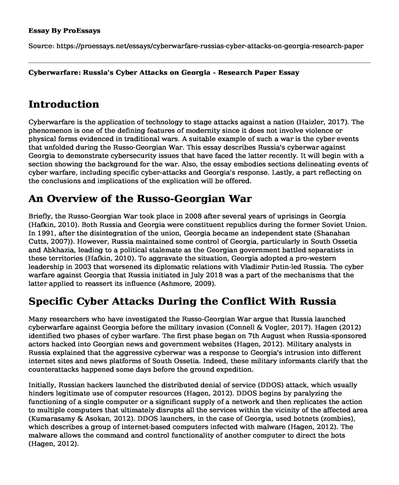Cyberwarfare: Russia's Cyber Attacks on Georgia - Research Paper