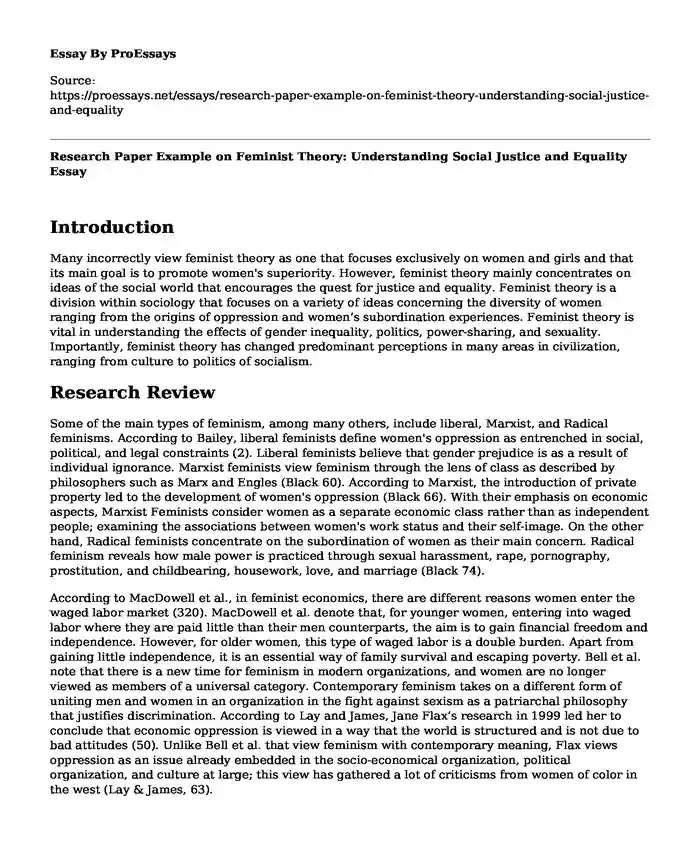 Research Paper Example on Feminist Theory: Understanding Social Justice and Equality