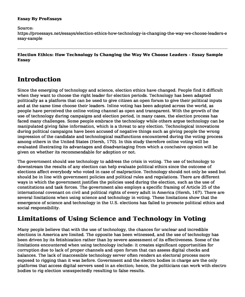 Election Ethics: How Technology Is Changing the Way We Choose Leaders - Essay Sample