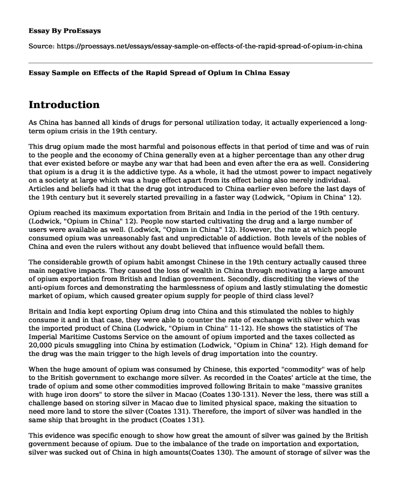 Essay Sample on Effects of the Rapid Spread of Opium in China