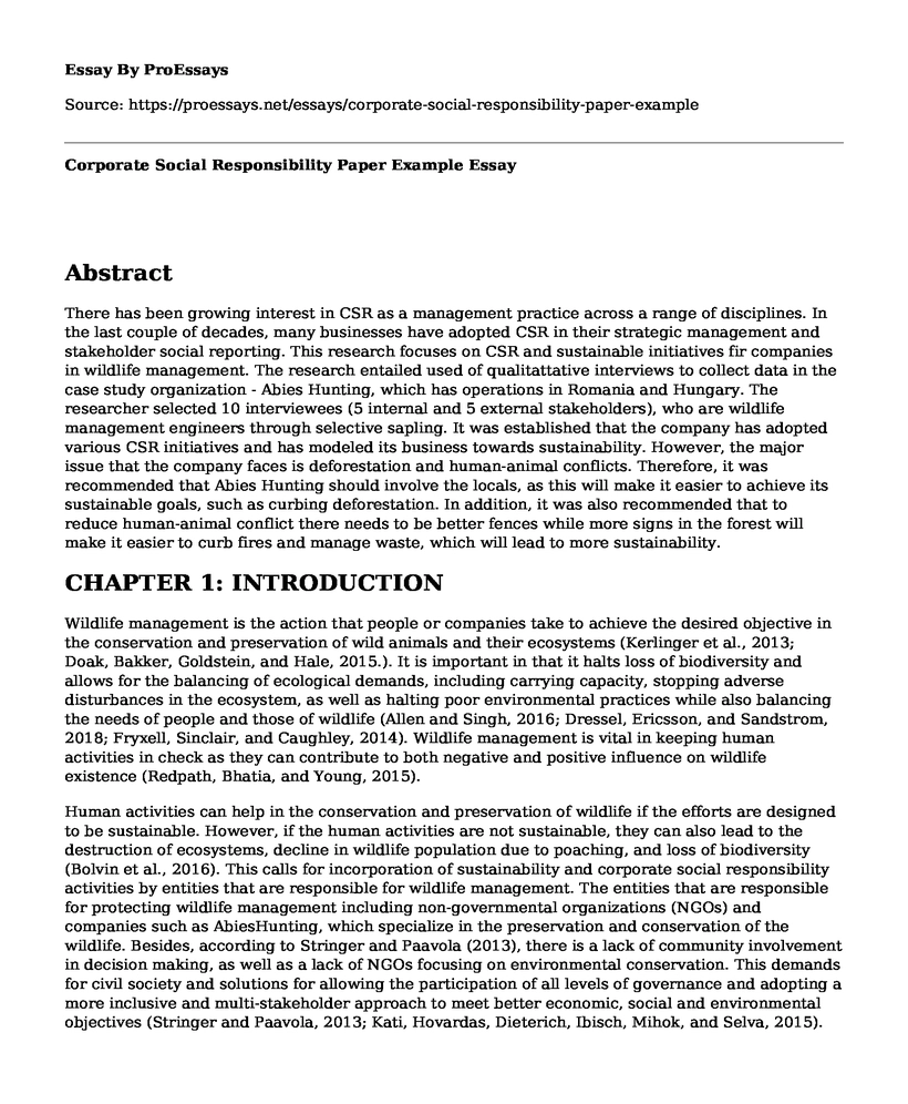 Corporate Social Responsibility Paper Example