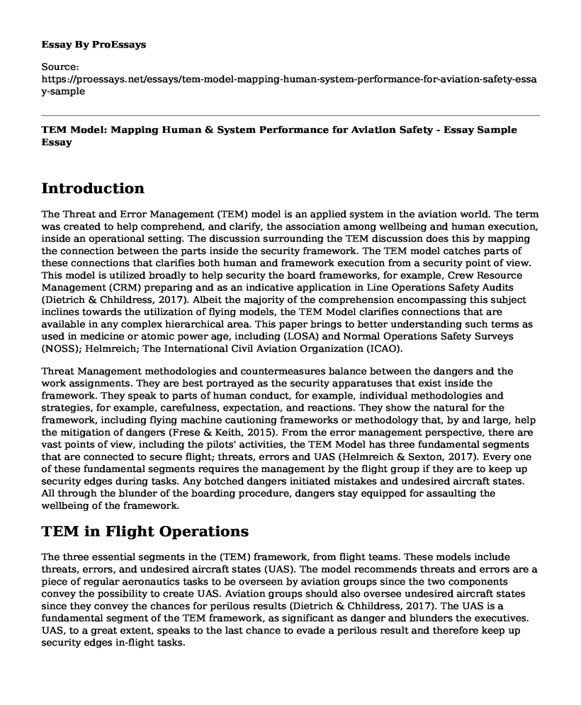 TEM Model: Mapping Human & System Performance for Aviation Safety - Essay Sample