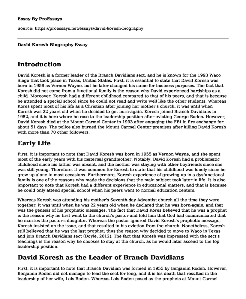 David Koresh Biography
