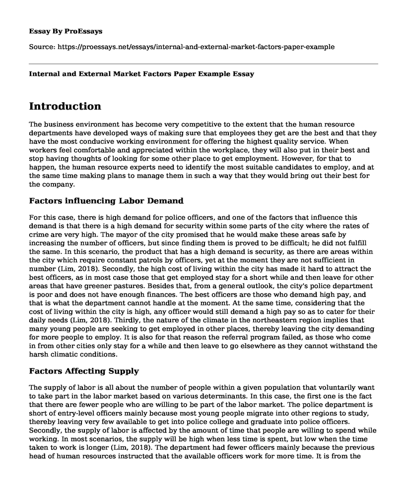 Internal and External Market Factors Paper Example