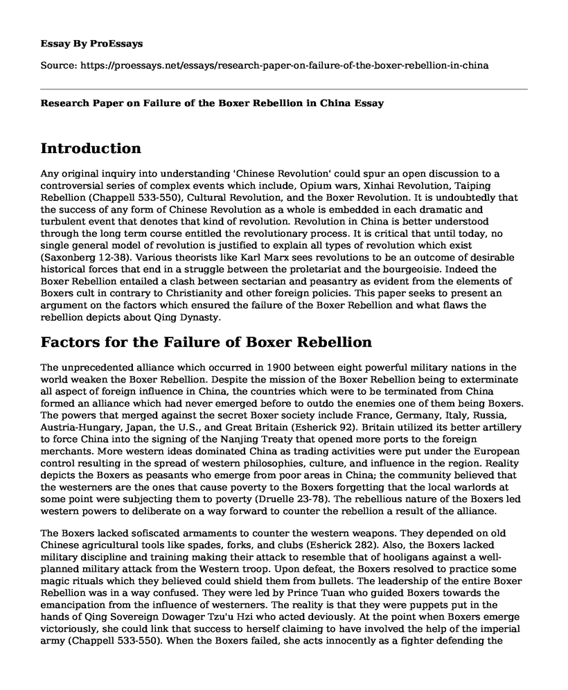 Research Paper on Failure of the Boxer Rebellion in China