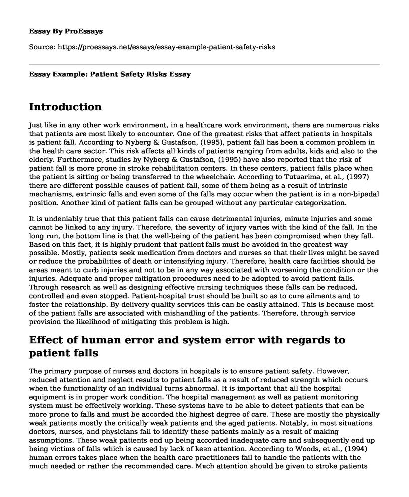 Essay Example: Patient Safety Risks