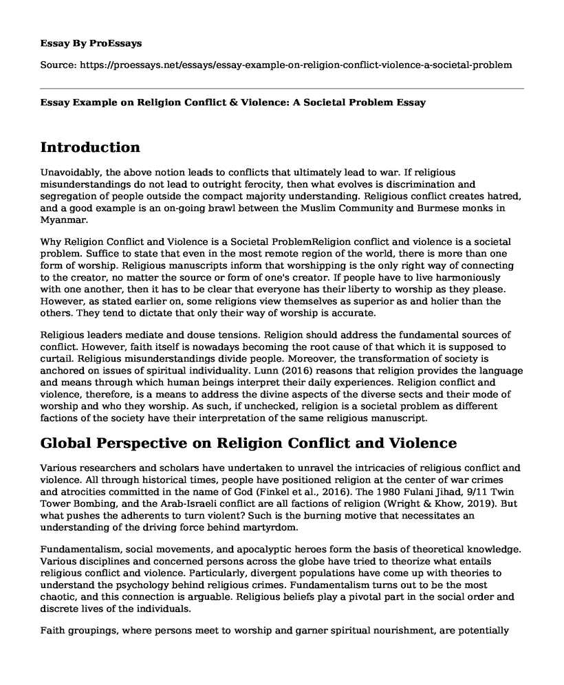 Essay Example on Religion Conflict & Violence: A Societal Problem