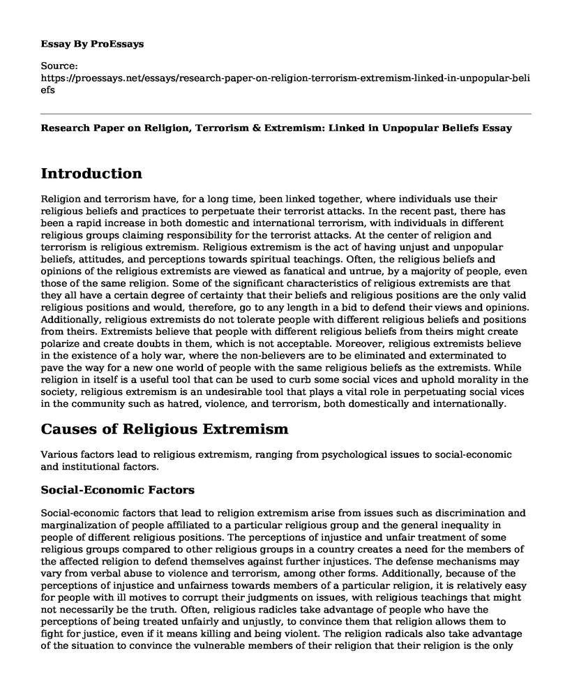 Research Paper on Religion, Terrorism & Extremism: Linked in Unpopular Beliefs