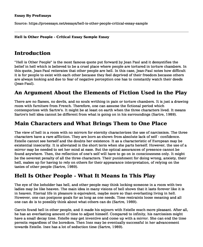 Hell is Other People - Critical Essay Sample