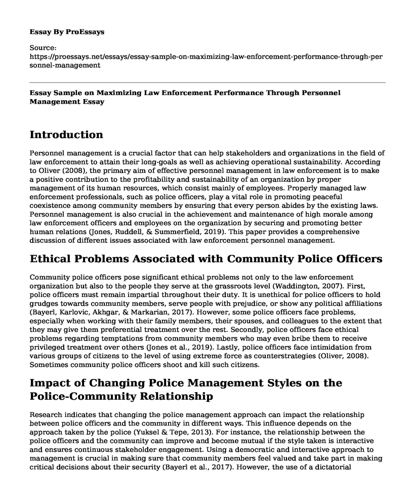 Essay Sample on Maximizing Law Enforcement Performance Through Personnel Management