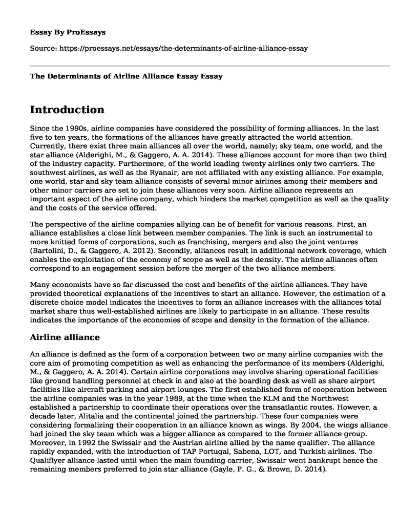 The Determinants of Airline Alliance Essay