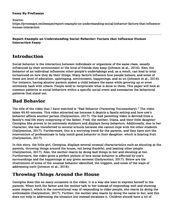 Report Example on Understanding Social Behavior: Factors that Influence Human Interaction