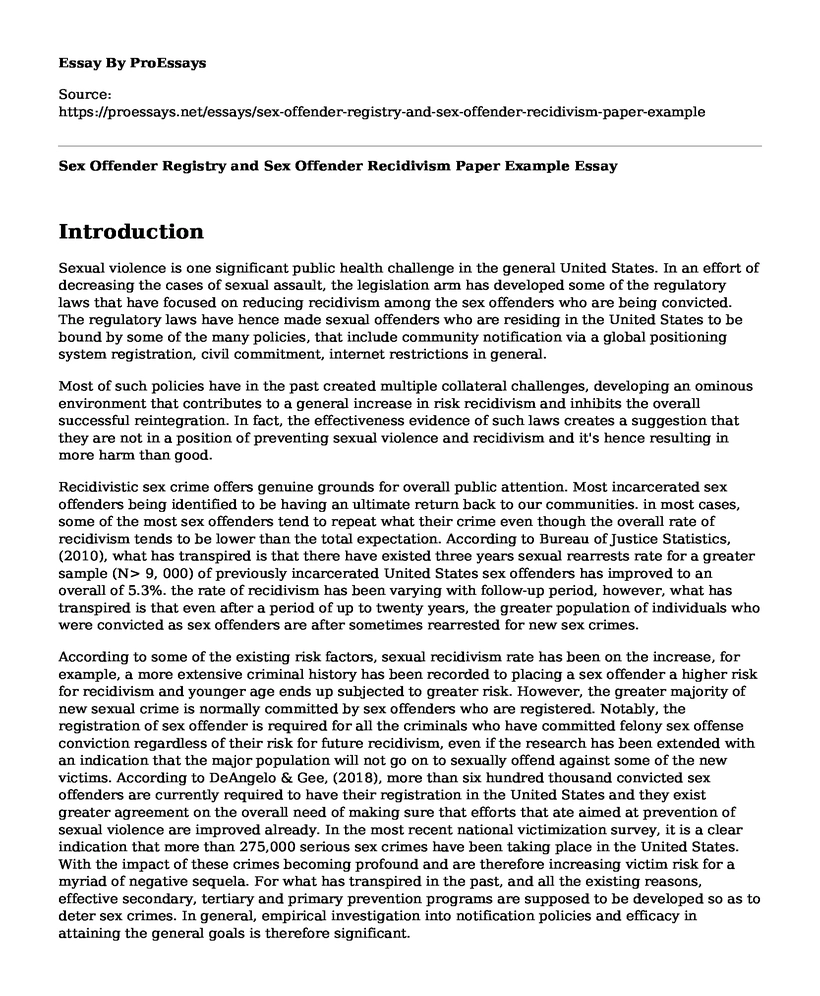 Sex Offender Registry and Sex Offender Recidivism Paper Example