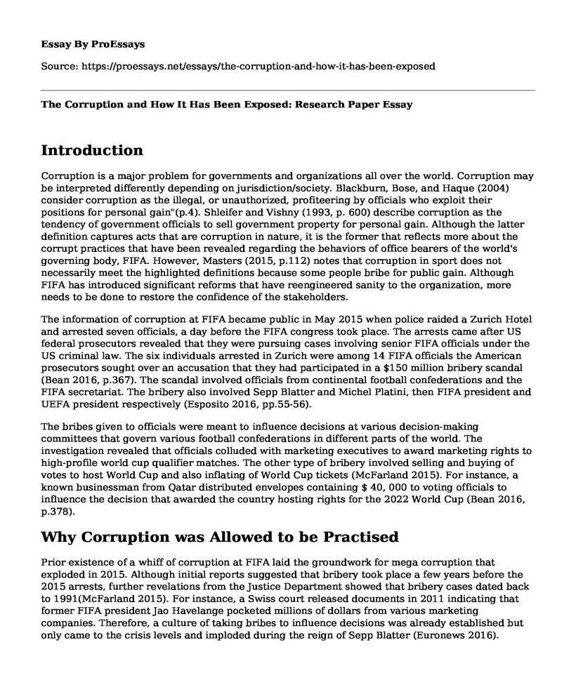 The Corruption and How It Has Been Exposed: Research Paper