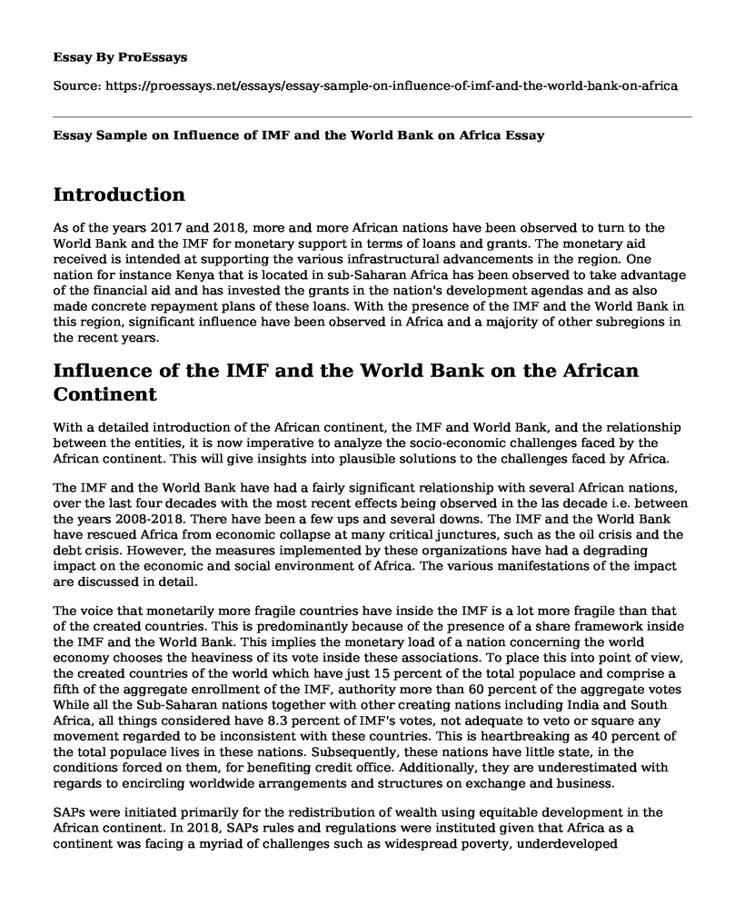 Essay Sample on Influence of IMF and the World Bank on Africa