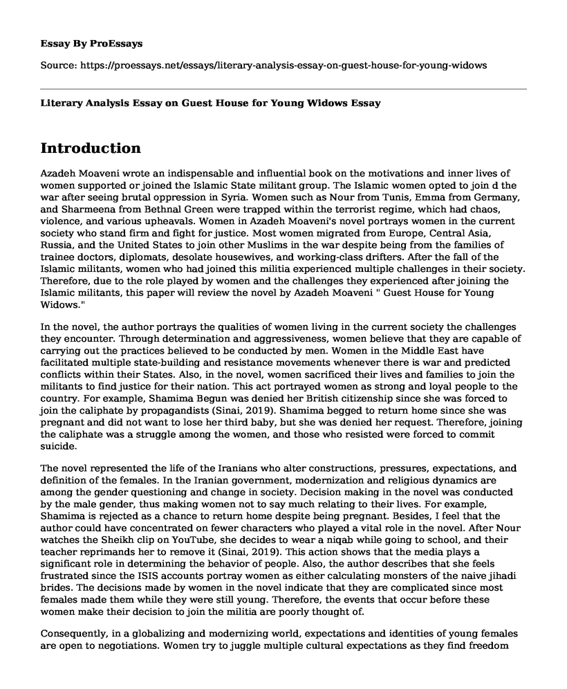 Literary Analysis Essay on Guest House for Young Widows