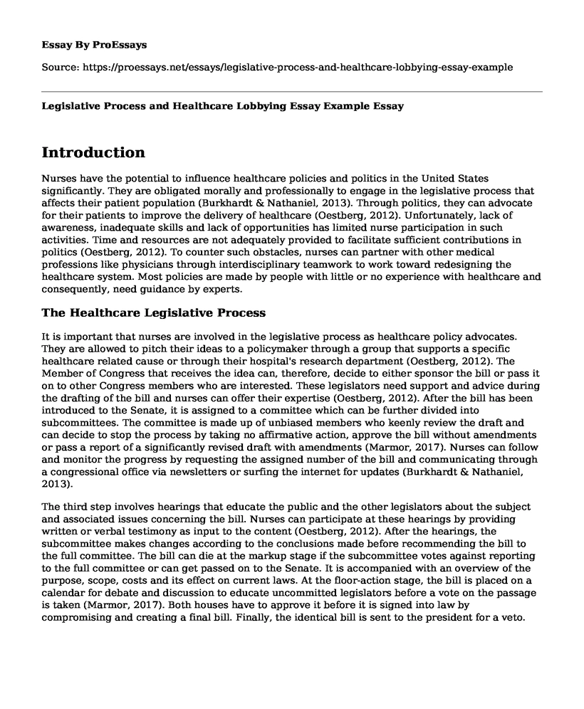 Legislative Process and Healthcare Lobbying Essay Example
