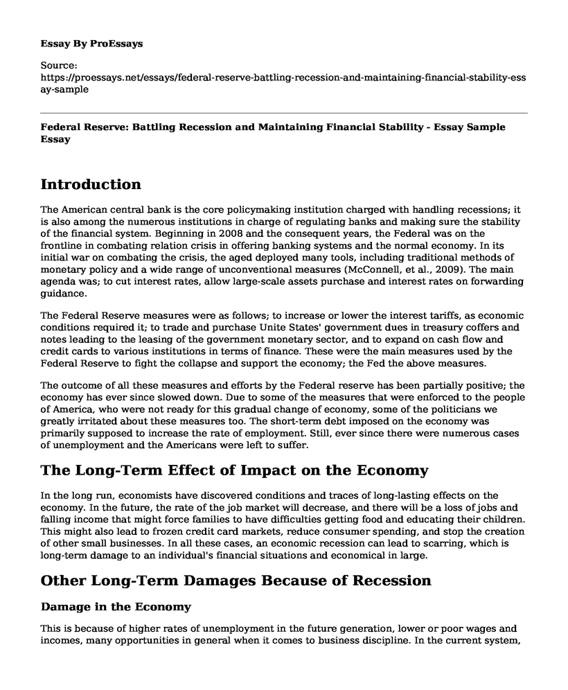 Federal Reserve: Battling Recession and Maintaining Financial Stability - Essay Sample