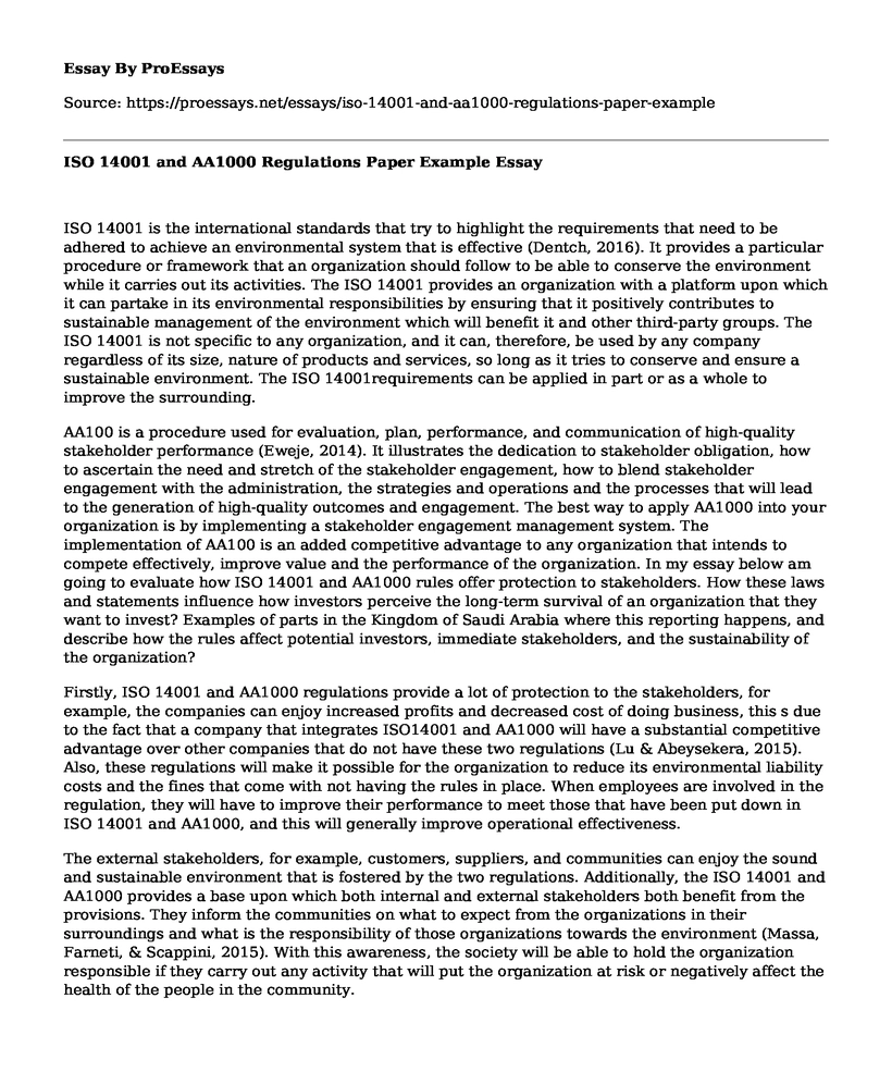 ISO 14001 and AA1000 Regulations Paper Example